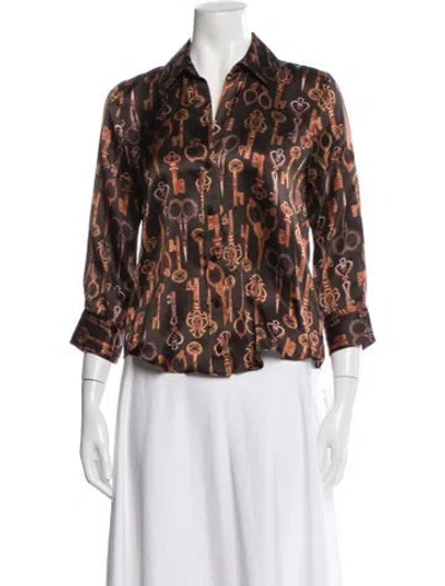Pre-owned L'agence Silk Printed Blouse In Brown