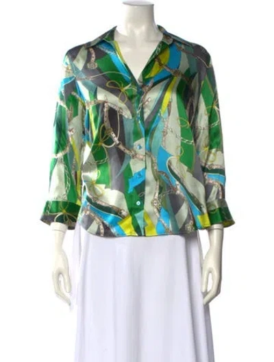 Pre-owned L'agence Silk Printed Blouse In Green