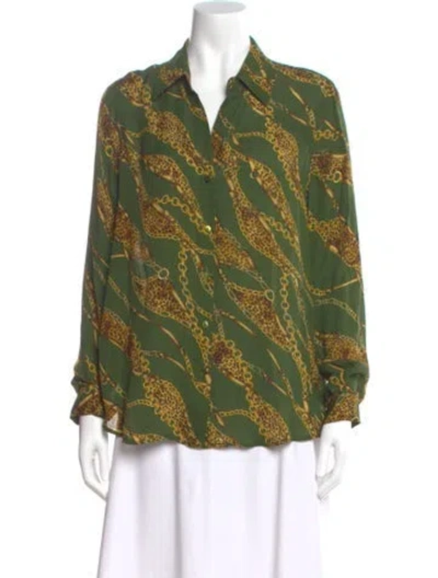 Pre-owned L'agence Silk Printed Blouse In Green