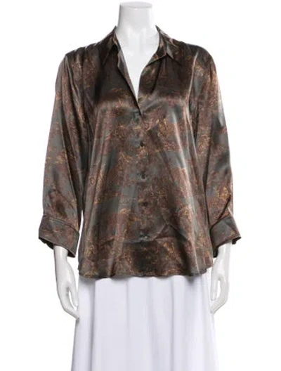 Pre-owned L'agence Silk Printed Blouse In Green