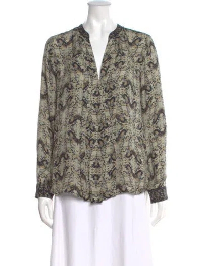 Pre-owned L'agence Silk Printed Blouse In Green