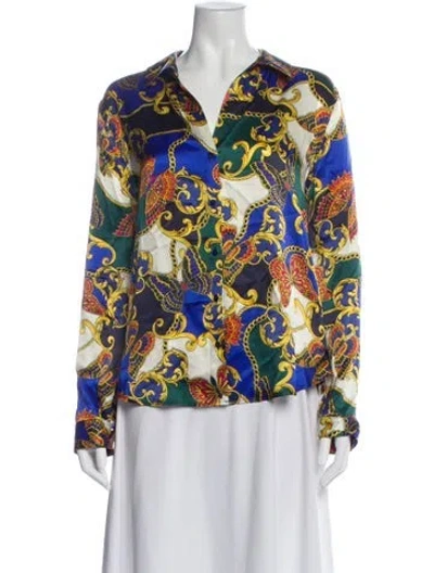 Pre-owned L'agence Silk Printed Blouse In Green