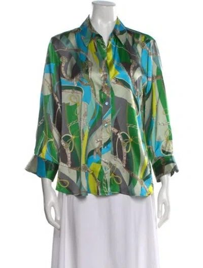 Pre-owned L'agence Silk Printed Blouse In Green