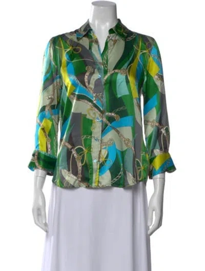 Pre-owned L'agence Silk Printed Blouse In Green