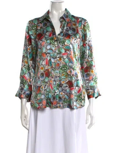 Pre-owned L'agence Silk Printed Blouse In Green