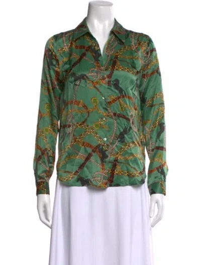 Pre-owned L'agence Silk Printed Blouse In Green
