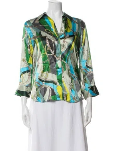 Pre-owned L'agence Silk Printed Blouse In Green