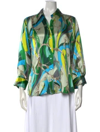Pre-owned L'agence Silk Printed Blouse In Green