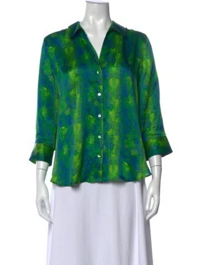 Pre-owned L'agence Silk Printed Blouse In Green