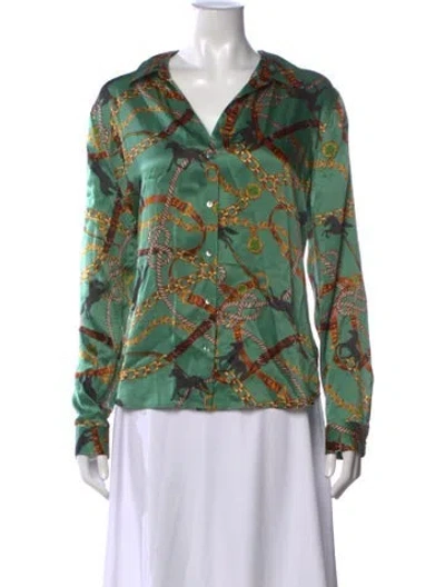 Pre-owned L'agence Silk Printed Blouse In Green