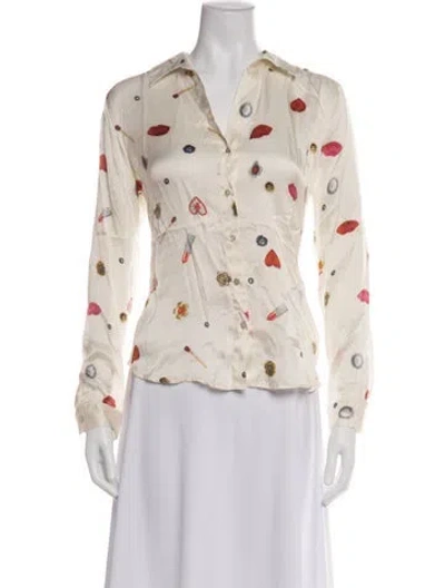 Pre-owned L'agence Silk Printed Blouse In Neutral