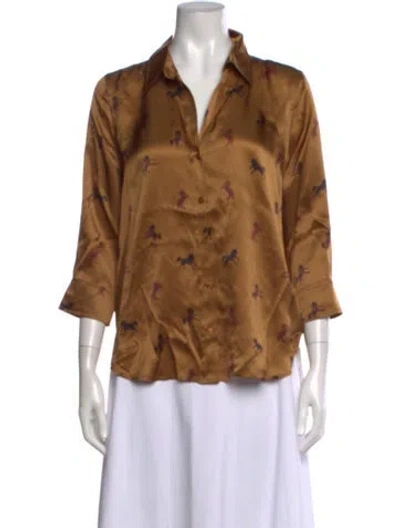 Pre-owned L'agence Silk Printed Blouse In Neutral