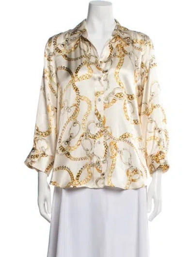 Pre-owned L'agence Silk Printed Blouse In Neutral