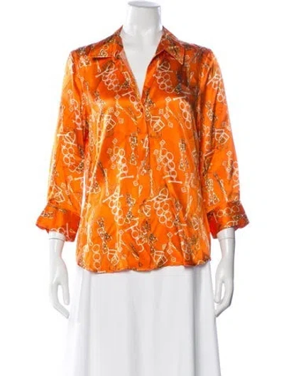 Pre-owned L'agence Silk Printed Blouse In Orange