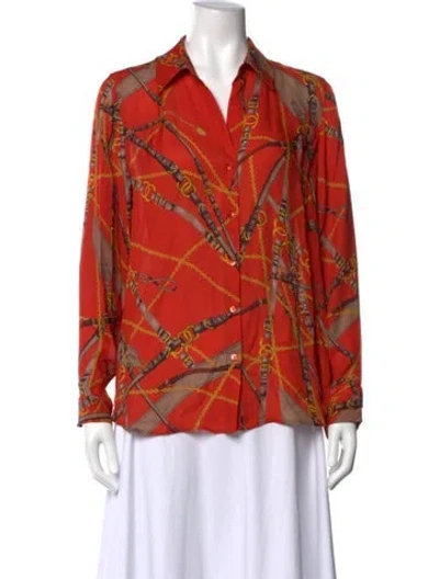 Pre-owned L'agence Silk Printed Blouse In Orange