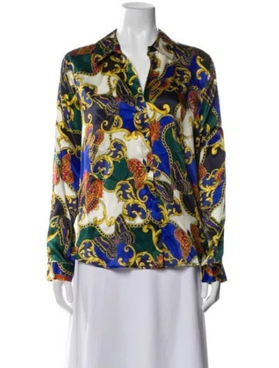 Pre-owned L'agence Silk Printed Blouse W/ Tags In Blue