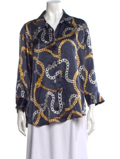 Pre-owned L'agence Silk Printed Blouse W/ Tags In Blue
