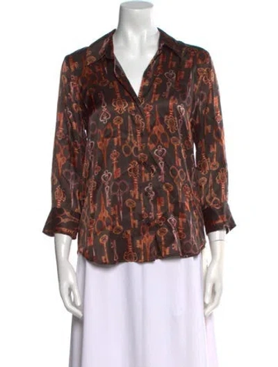 Pre-owned L'agence Silk Printed Blouse W/ Tags In Brown