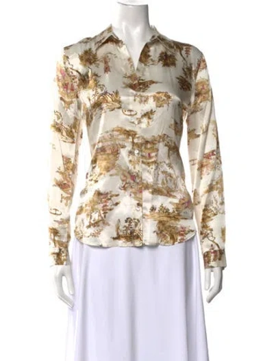 Pre-owned L'agence Silk Printed Blouse W/ Tags In Neutrals