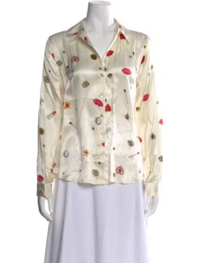 Pre-owned L'agence Silk Printed Blouse W/ Tags In Yellow