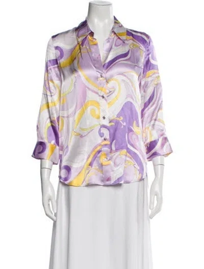 Pre-owned L'agence Silk Printed Blouse In White