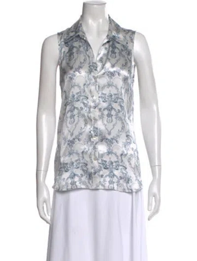 Pre-owned L'agence Silk Printed Blouse In White