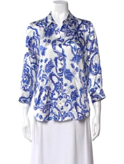 Pre-owned L'agence Silk Printed Blouse In White