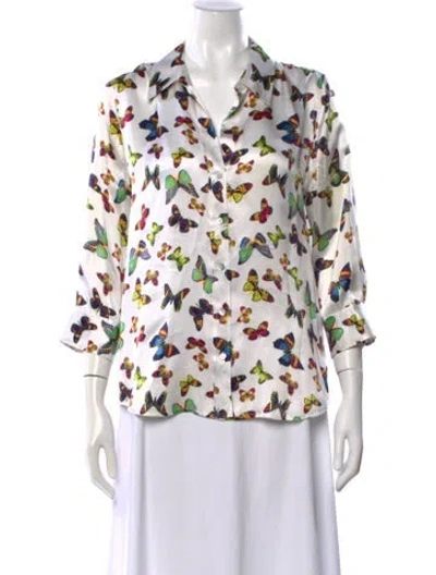 Pre-owned L'agence Silk Printed Blouse In White