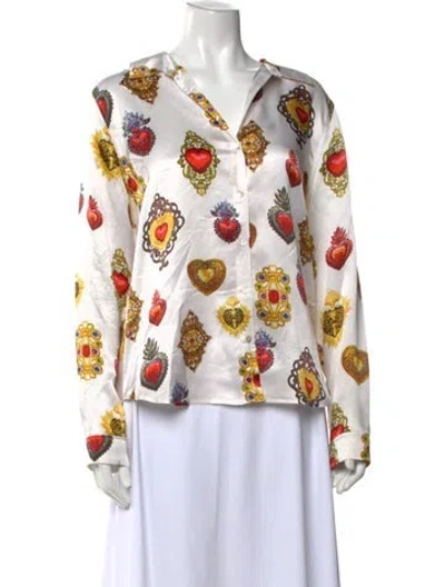 Pre-owned L'agence Silk Printed Blouse In White
