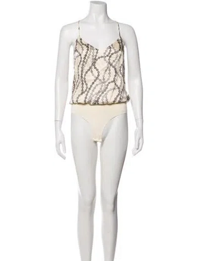 Pre-owned L'agence Silk Printed Bodysuit W/ Tags In Black/neutrals