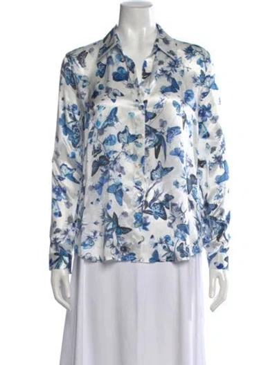 Pre-owned L'agence Silk Printed Button-up Top In Blue