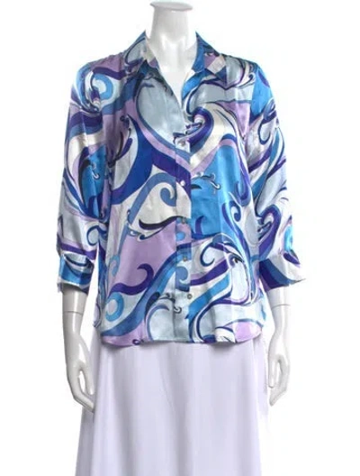 Pre-owned L'agence Silk Printed Button-up Top In Blue