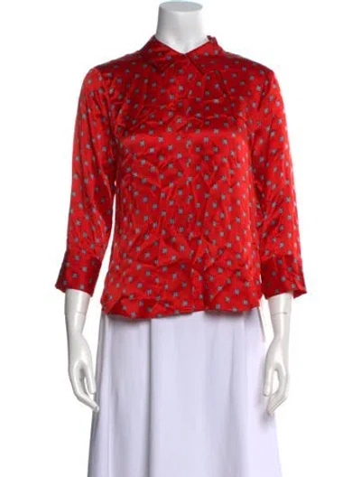 Pre-owned L'agence Silk Printed Button-up Top In Red