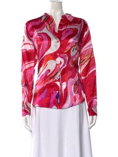 Pre-owned L'agence Silk Printed Button-up Top W/ Tags In Pink