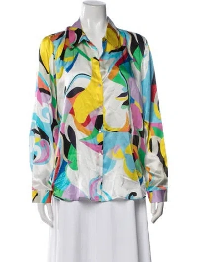 Pre-owned L'agence Silk Printed Button-up Top In White