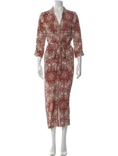 Pre-owned L'agence Silk Printed Jumpsuit In Red