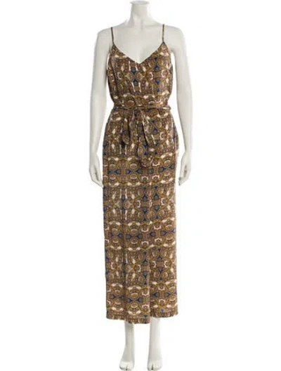 Pre-owned L'agence Silk Printed Jumpsuit In Yellow