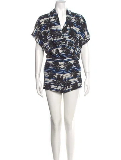 Pre-owned L'agence Silk Printed Romper In Blue