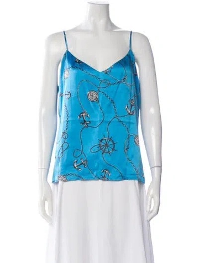 Pre-owned L'agence Silk Printed Top In Blue