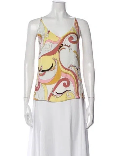 Pre-owned L'agence Silk Printed Top In White