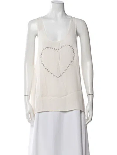 Pre-owned L'agence Silk Scoop Neck Top In White