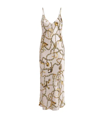 L'agence Long Horn Chain Seridie Silk Slip Dress In Brown