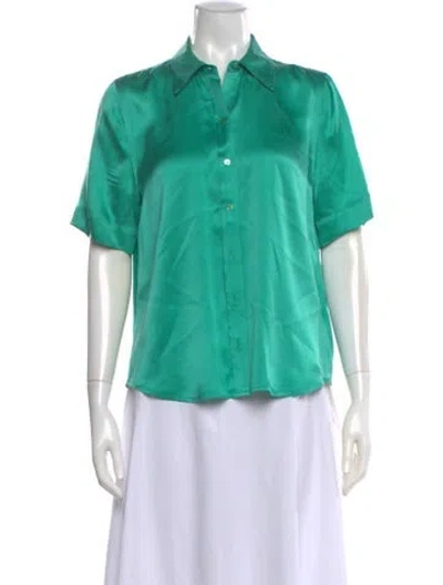 Pre-owned L'agence Silk Short Sleeve Blouse In Green