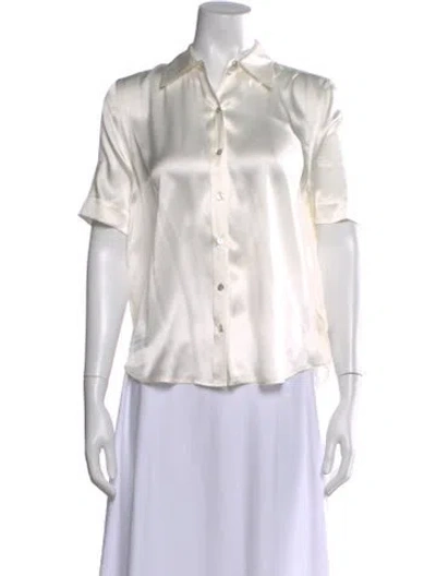 Pre-owned L'agence Silk Short Sleeve Blouse In White