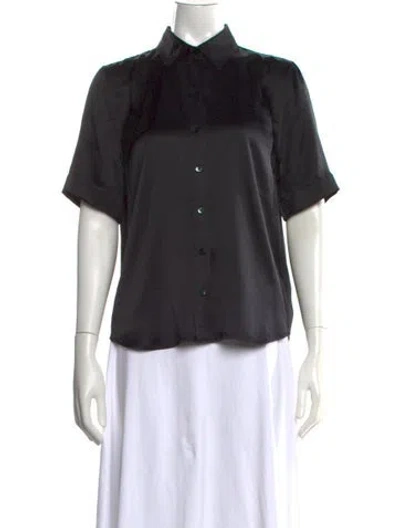 Pre-owned L'agence Silk Short Sleeve Button-up Top In Black