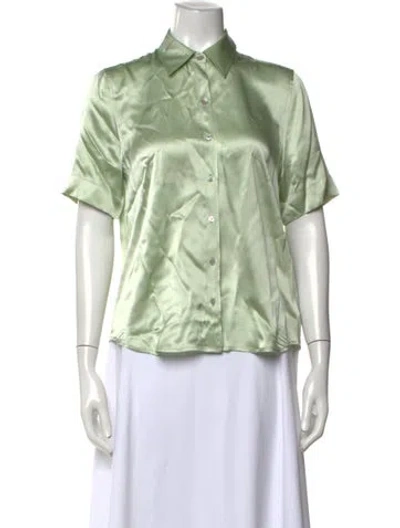 Pre-owned L'agence Silk Short Sleeve Button-up Top In Green