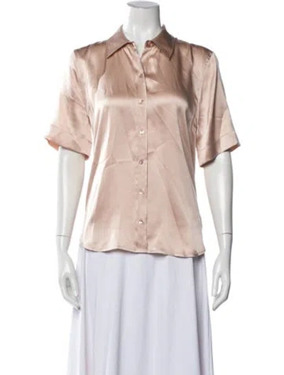 Pre-owned L'agence Silk Short Sleeve Button-up Top In Pink