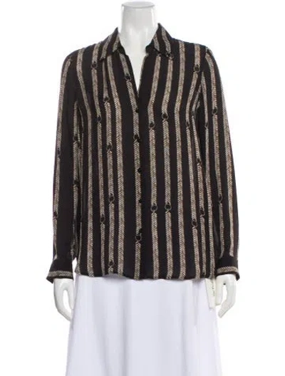 Pre-owned L'agence Silk Striped Blouse In Black