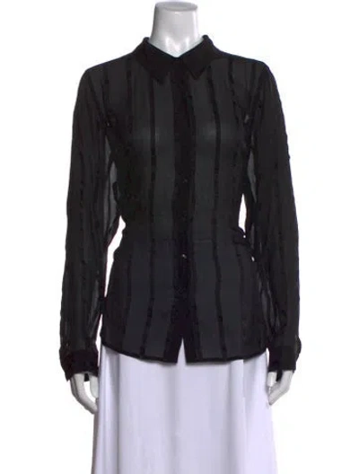 Pre-owned L'agence Silk Striped Blouse In Black