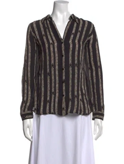 Pre-owned L'agence Silk Striped Blouse In Black